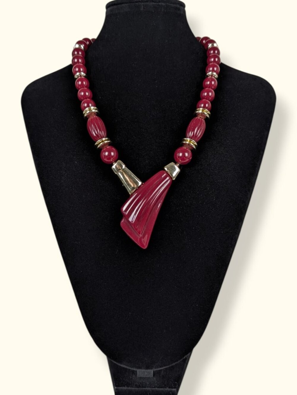 Vintage Red & Gold Beaded Statement Necklace